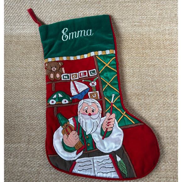 Personalized Christmas Stocking Emma Embroidered Santa 20" - Picture 1 of 6